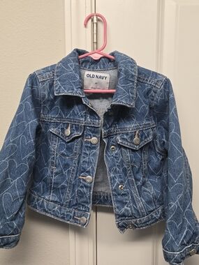 4T Old Navy Blue Heart-Print Kids Denim Jacket